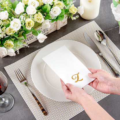 Luxenap Rectangle Gold Letter Z White Paper Linen-Feel Guest Towel / Napkin - Air Laid, Cursive Font - 15 3/4" x 8" - 50 count box