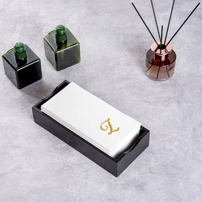 Luxenap Rectangle Gold Letter Z White Paper Linen-Feel Guest Towel / Napkin - Air Laid, Cursive Font - 15 3/4" x 8" - 50 count box