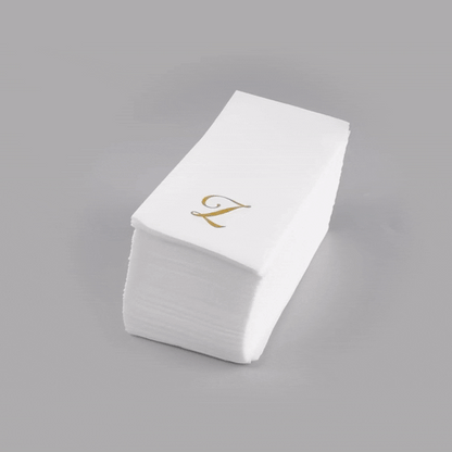 Luxenap Rectangle Gold Letter Z White Paper Linen-Feel Guest Towel / Napkin - Air Laid, Cursive Font - 15 3/4" x 8" - 2000 count box