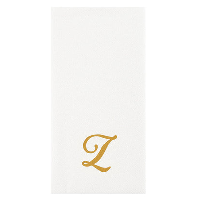 Luxenap Rectangle Gold Letter Z White Paper Linen-Feel Guest Towel / Napkin - Air Laid, Cursive Font - 15 3/4" x 8" - 2000 count box