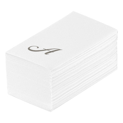 Luxenap Rectangle Silver Letter A White Paper Linen-Feel Guest Towel / Napkin - Air Laid, Cursive Font - 15 3/4" x 8" - 2000 count box