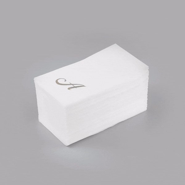 Luxenap Rectangle Silver Letter A White Paper Linen-Feel Guest Towel / Napkin - Air Laid, Cursive Font - 15 3/4" x 8" - 50 count box