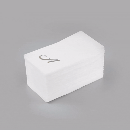 Luxenap Rectangle Silver Letter A White Paper Linen-Feel Guest Towel / Napkin - Air Laid, Cursive Font - 15 3/4" x 8" - 50 count box