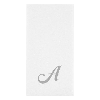 Luxenap Rectangle Silver Letter A White Paper Linen-Feel Guest Towel / Napkin - Air Laid, Cursive Font - 15 3/4" x 8" - 50 count box
