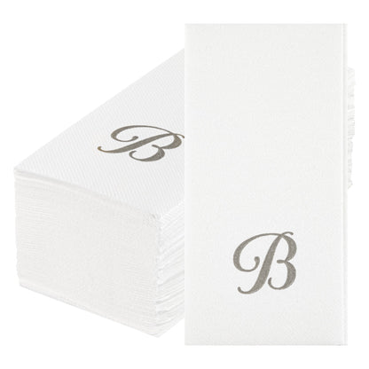 Luxenap Rectangle Silver Letter B White Paper Linen-Feel Guest Towel / Napkin - Air Laid, Cursive Font - 15 3/4" x 8" - 2000 count box