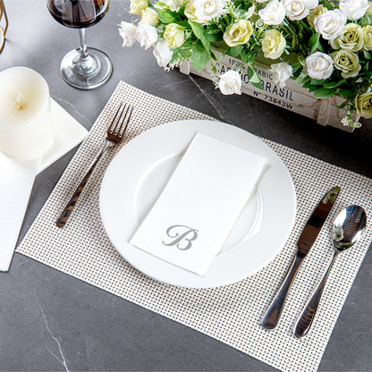 Luxenap Rectangle Silver Letter B White Paper Linen-Feel Guest Towel / Napkin - Air Laid, Cursive Font - 15 3/4" x 8" - 2000 count box
