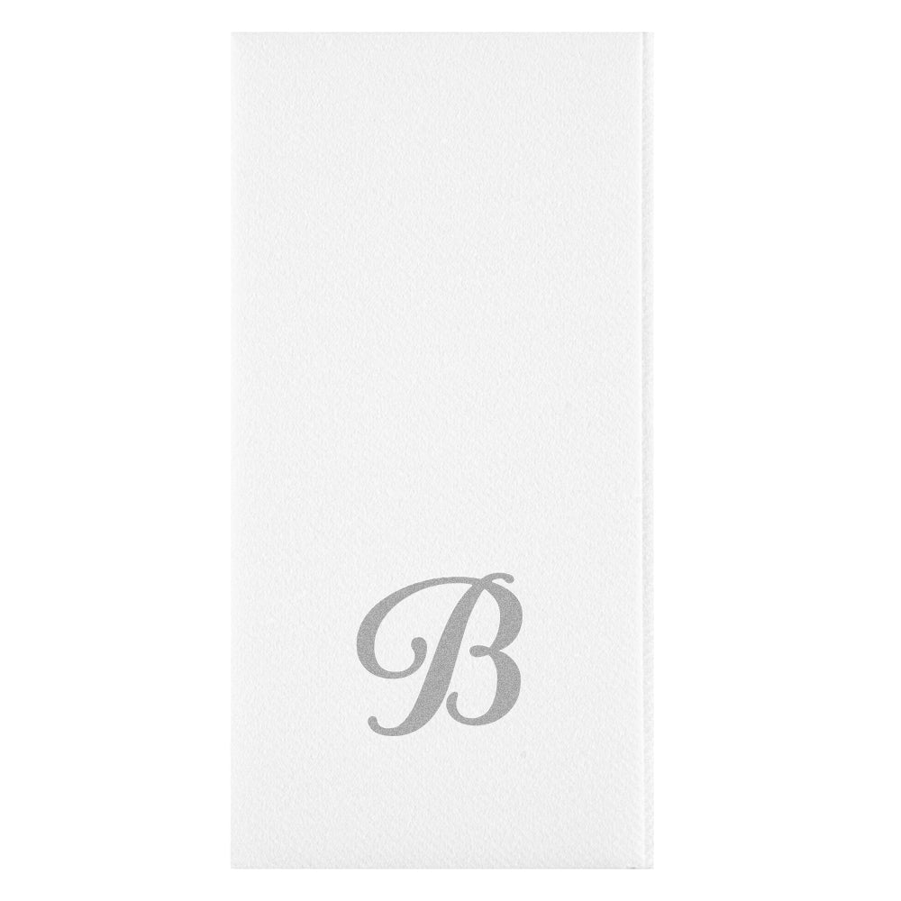Luxenap Rectangle Silver Letter B White Paper Linen-Feel Guest Towel / Napkin - Air Laid, Cursive Font - 15 3/4" x 8" - 50 count box