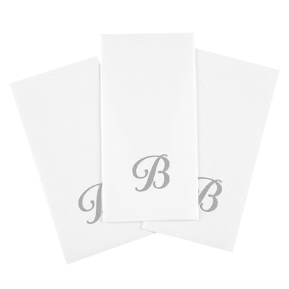 Luxenap Rectangle Silver Letter B White Paper Linen-Feel Guest Towel / Napkin - Air Laid, Cursive Font - 15 3/4" x 8" - 50 count box