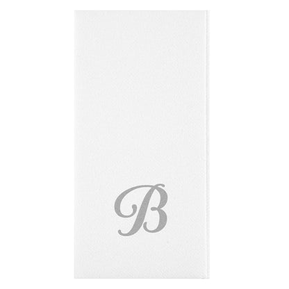 Luxenap Rectangle Silver Letter B White Paper Linen-Feel Guest Towel / Napkin - Air Laid, Cursive Font - 15 3/4" x 8" - 2000 count box