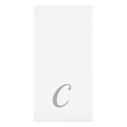 Luxenap Rectangle Silver Letter C White Paper Linen-Feel Guest Towel / Napkin - Air Laid, Cursive Font - 15 3/4" x 8" - 50 count box
