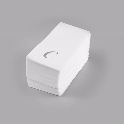 Luxenap Rectangle Silver Letter C White Paper Linen-Feel Guest Towel / Napkin - Air Laid, Cursive Font - 15 3/4" x 8" - 2000 count box