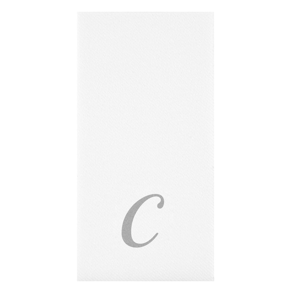 Luxenap Rectangle Silver Letter C White Paper Linen-Feel Guest Towel / Napkin - Air Laid, Cursive Font - 15 3/4" x 8" - 2000 count box