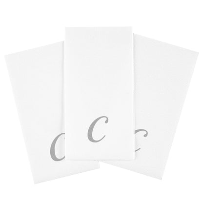 Luxenap Rectangle Silver Letter C White Paper Linen-Feel Guest Towel / Napkin - Air Laid, Cursive Font - 15 3/4" x 8" - 2000 count box