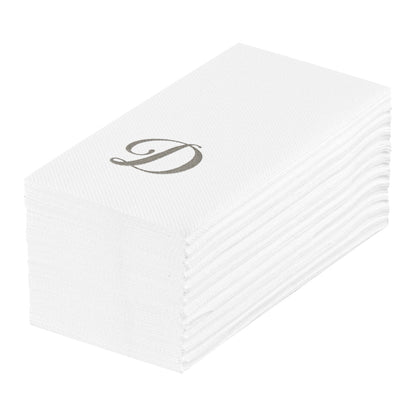 Luxenap Rectangle Silver Letter D White Paper Linen-Feel Guest Towel / Napkin - Air Laid, Cursive Font - 15 3/4" x 8" - 2000 count box