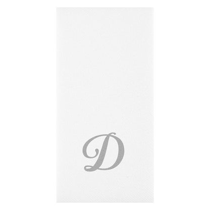 Luxenap Rectangle Silver Letter D White Paper Linen-Feel Guest Towel / Napkin - Air Laid, Cursive Font - 15 3/4" x 8" - 50 count box