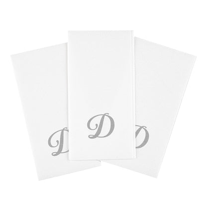 Luxenap Rectangle Silver Letter D White Paper Linen-Feel Guest Towel / Napkin - Air Laid, Cursive Font - 15 3/4" x 8" - 50 count box