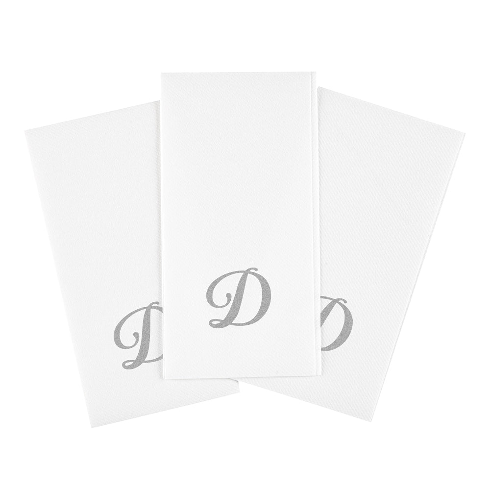 Luxenap Rectangle Silver Letter D White Paper Linen-Feel Guest Towel / Napkin - Air Laid, Cursive Font - 15 3/4" x 8" - 2000 count box