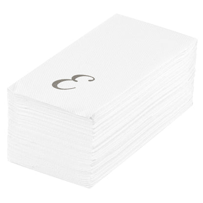 Luxenap Rectangle Silver Letter E White Paper Linen-Feel Guest Towel / Napkin - Air Laid, Cursive Font - 15 3/4" x 8" - 50 count box