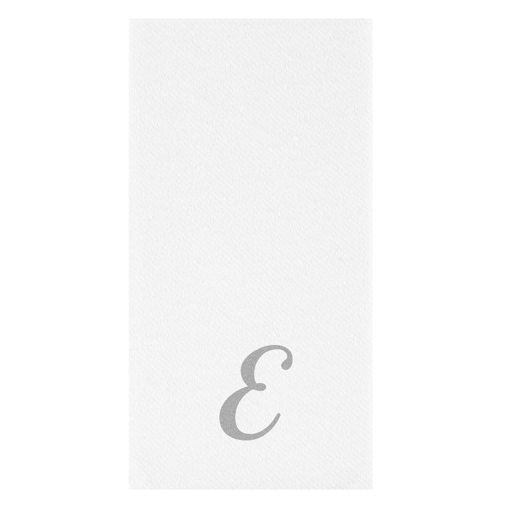 Luxenap Rectangle Silver Letter E White Paper Linen-Feel Guest Towel / Napkin - Air Laid, Cursive Font - 15 3/4" x 8" - 50 count box