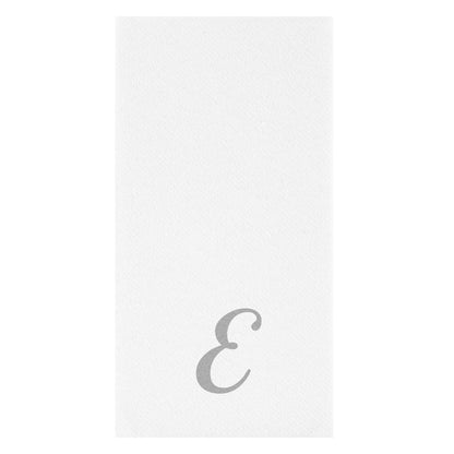 Luxenap Rectangle Silver Letter E White Paper Linen-Feel Guest Towel / Napkin - Air Laid, Cursive Font - 15 3/4" x 8" - 2000 count box