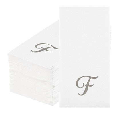 Luxenap Rectangle Silver Letter F White Paper Linen-Feel Guest Towel / Napkin - Air Laid, Cursive Font - 15 3/4" x 8" - 2000 count box