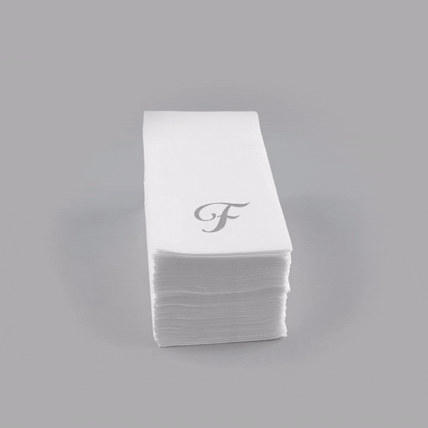 Luxenap Rectangle Silver Letter F White Paper Linen-Feel Guest Towel / Napkin - Air Laid, Cursive Font - 15 3/4" x 8" - 50 count box