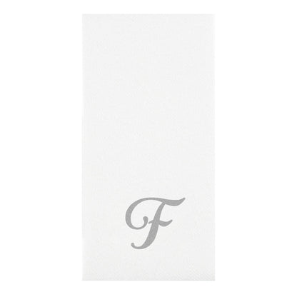 Luxenap Rectangle Silver Letter F White Paper Linen-Feel Guest Towel / Napkin - Air Laid, Cursive Font - 15 3/4" x 8" - 50 count box