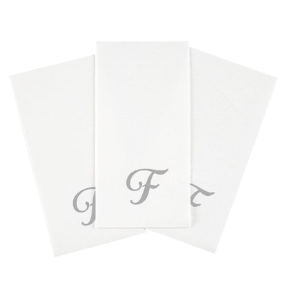 Luxenap Rectangle Silver Letter F White Paper Linen-Feel Guest Towel / Napkin - Air Laid, Cursive Font - 15 3/4" x 8" - 50 count box
