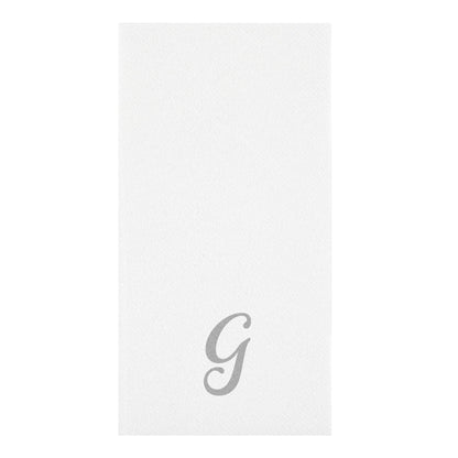 Luxenap Rectangle Silver Letter G White Paper Linen-Feel Guest Towel / Napkin - Air Laid, Cursive Font - 15 3/4" x 8" - 2000 count box