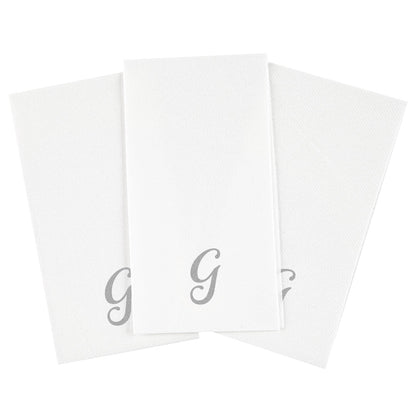 Luxenap Rectangle Silver Letter G White Paper Linen-Feel Guest Towel / Napkin - Air Laid, Cursive Font - 15 3/4" x 8" - 2000 count box