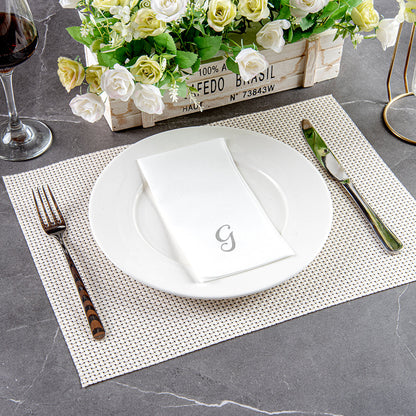 Luxenap Rectangle Silver Letter G White Paper Linen-Feel Guest Towel / Napkin - Air Laid, Cursive Font - 15 3/4" x 8" - 2000 count box