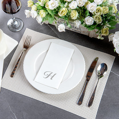 Luxenap Rectangle Silver Letter H White Paper Linen-Feel Guest Towel / Napkin - Air Laid, Cursive Font - 15 3/4" x 8" - 2000 count box