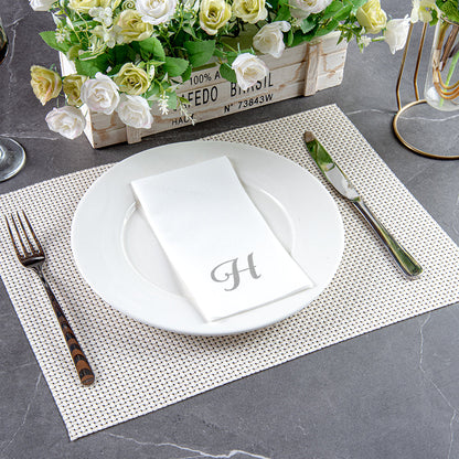 Luxenap Rectangle Silver Letter H White Paper Linen-Feel Guest Towel / Napkin - Air Laid, Cursive Font - 15 3/4" x 8" - 50 count box