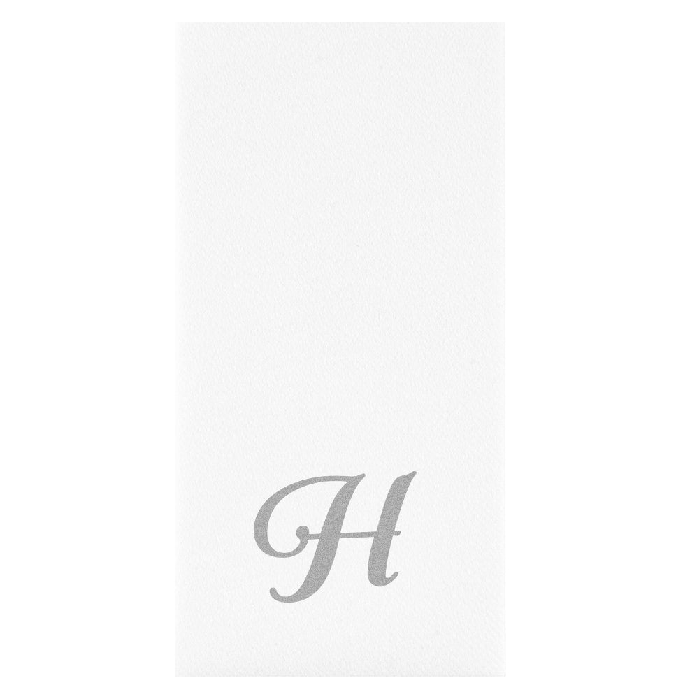 Luxenap Rectangle Silver Letter H White Paper Linen-Feel Guest Towel / Napkin - Air Laid, Cursive Font - 15 3/4" x 8" - 2000 count box