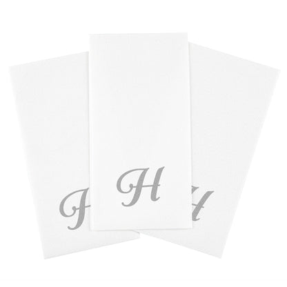 Luxenap Rectangle Silver Letter H White Paper Linen-Feel Guest Towel / Napkin - Air Laid, Cursive Font - 15 3/4" x 8" - 2000 count box