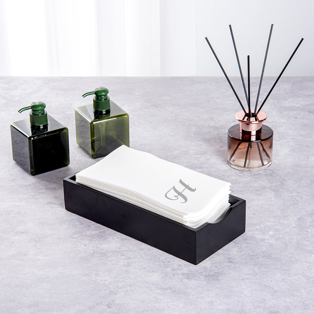 Luxenap Rectangle Silver Letter H White Paper Linen-Feel Guest Towel / Napkin - Air Laid, Cursive Font - 15 3/4" x 8" - 2000 count box