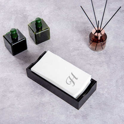 Luxenap Rectangle Silver Letter H White Paper Linen-Feel Guest Towel / Napkin - Air Laid, Cursive Font - 15 3/4" x 8" - 2000 count box