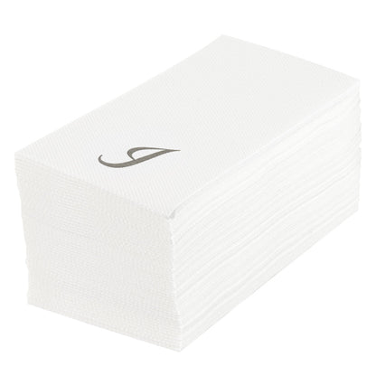 Luxenap Rectangle Silver Letter I White Paper Linen-Feel Guest Towel / Napkin - Air Laid, Cursive Font - 15 3/4" x 8" - 2000 count box