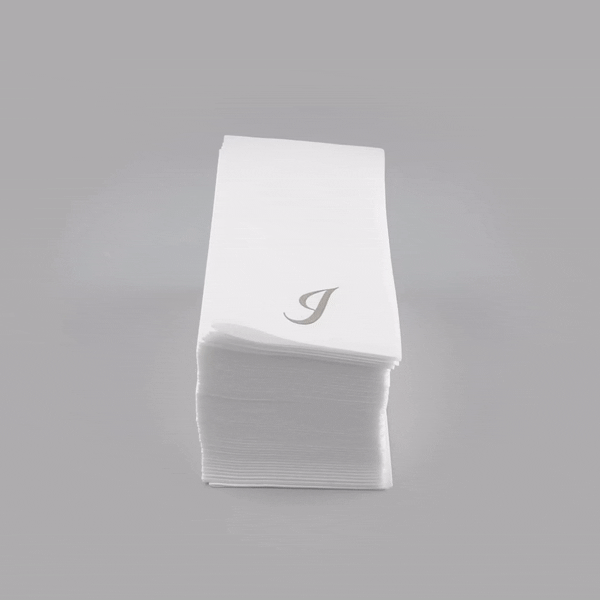 Luxenap Rectangle Silver Letter I White Paper Linen-Feel Guest Towel / Napkin - Air Laid, Cursive Font - 15 3/4" x 8" - 50 count box