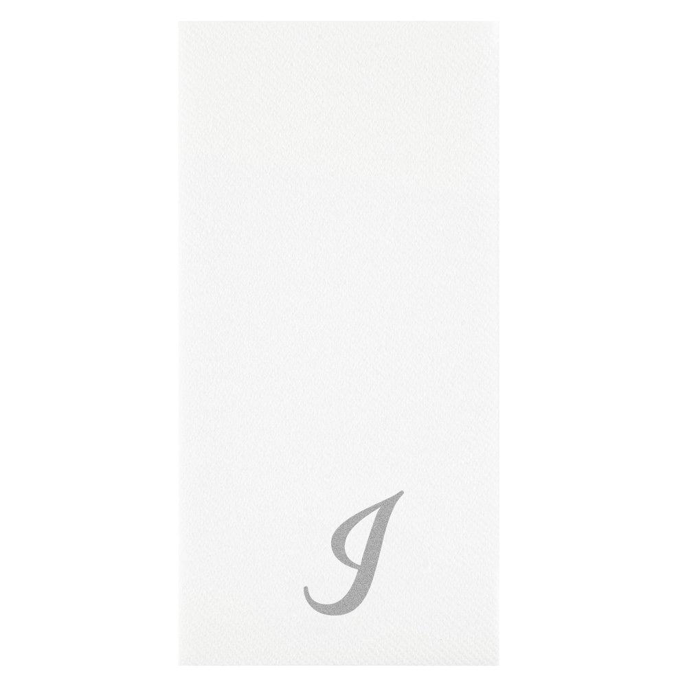 Luxenap Rectangle Silver Letter I White Paper Linen-Feel Guest Towel / Napkin - Air Laid, Cursive Font - 15 3/4" x 8" - 50 count box