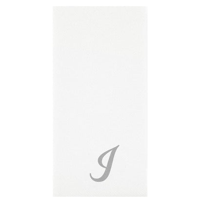 Luxenap Rectangle Silver Letter I White Paper Linen-Feel Guest Towel / Napkin - Air Laid, Cursive Font - 15 3/4" x 8" - 2000 count box