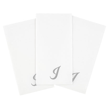 Luxenap Rectangle Silver Letter I White Paper Linen-Feel Guest Towel / Napkin - Air Laid, Cursive Font - 15 3/4" x 8" - 2000 count box