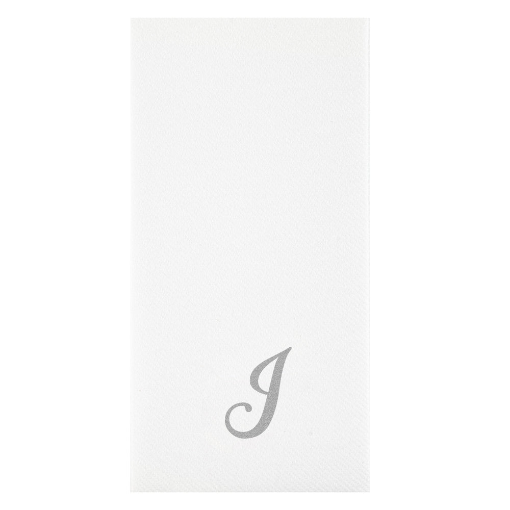 Luxenap Rectangle Silver Letter J White Paper Linen-Feel Guest Towel / Napkin - Air Laid, Cursive Font - 15 3/4" x 8" - 50 count box