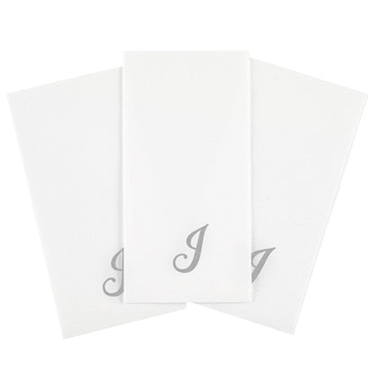 Luxenap Rectangle Silver Letter J White Paper Linen-Feel Guest Towel / Napkin - Air Laid, Cursive Font - 15 3/4" x 8" - 50 count box