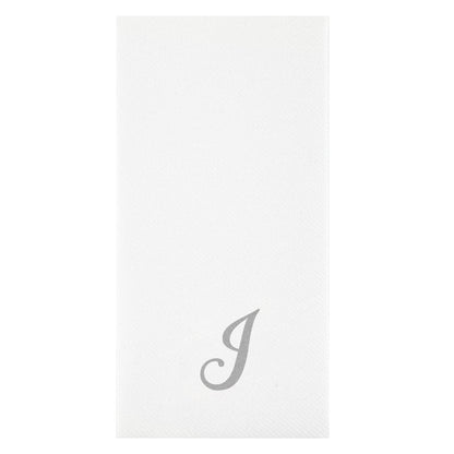 Luxenap Rectangle Silver Letter J White Paper Linen-Feel Guest Towel / Napkin - Air Laid, Cursive Font - 15 3/4" x 8" - 2000 count box