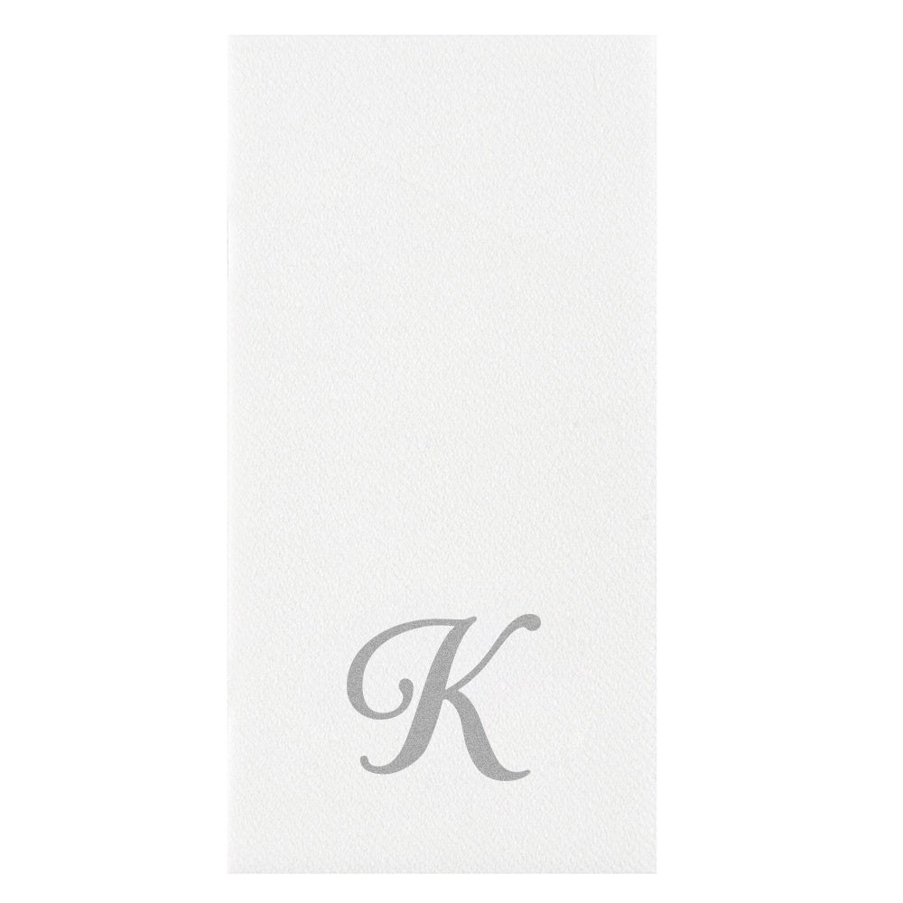Luxenap Rectangle Silver Letter K White Paper Linen-Feel Guest Towel / Napkin - Air Laid, Cursive Font - 15 3/4" x 8" - 50 count box