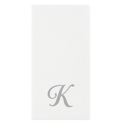 Luxenap Rectangle Silver Letter K White Paper Linen-Feel Guest Towel / Napkin - Air Laid, Cursive Font - 15 3/4" x 8" - 50 count box
