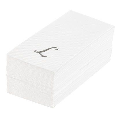 Luxenap Rectangle Silver Letter L White Paper Linen-Feel Guest Towel / Napkin - Air Laid, Cursive Font - 15 3/4" x 8" - 2000 count box