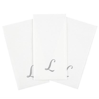 Luxenap Rectangle Silver Letter L White Paper Linen-Feel Guest Towel / Napkin - Air Laid, Cursive Font - 15 3/4" x 8" - 50 count box