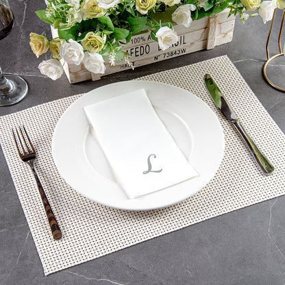 Luxenap Rectangle Silver Letter L White Paper Linen-Feel Guest Towel / Napkin - Air Laid, Cursive Font - 15 3/4" x 8" - 50 count box